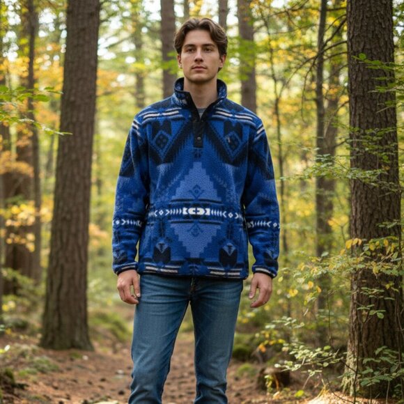 Polo Ralph Lauren Pullover Mens Small Geo Fleece Aztec Southwestern Recycled - Picture 1 of 16